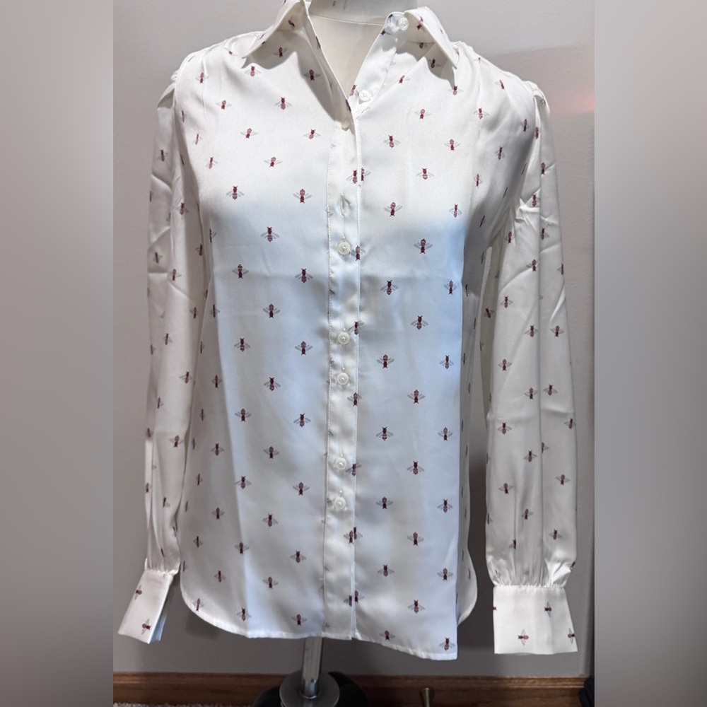 Ann Taylor Women's White and Burgundy Blouse NWT